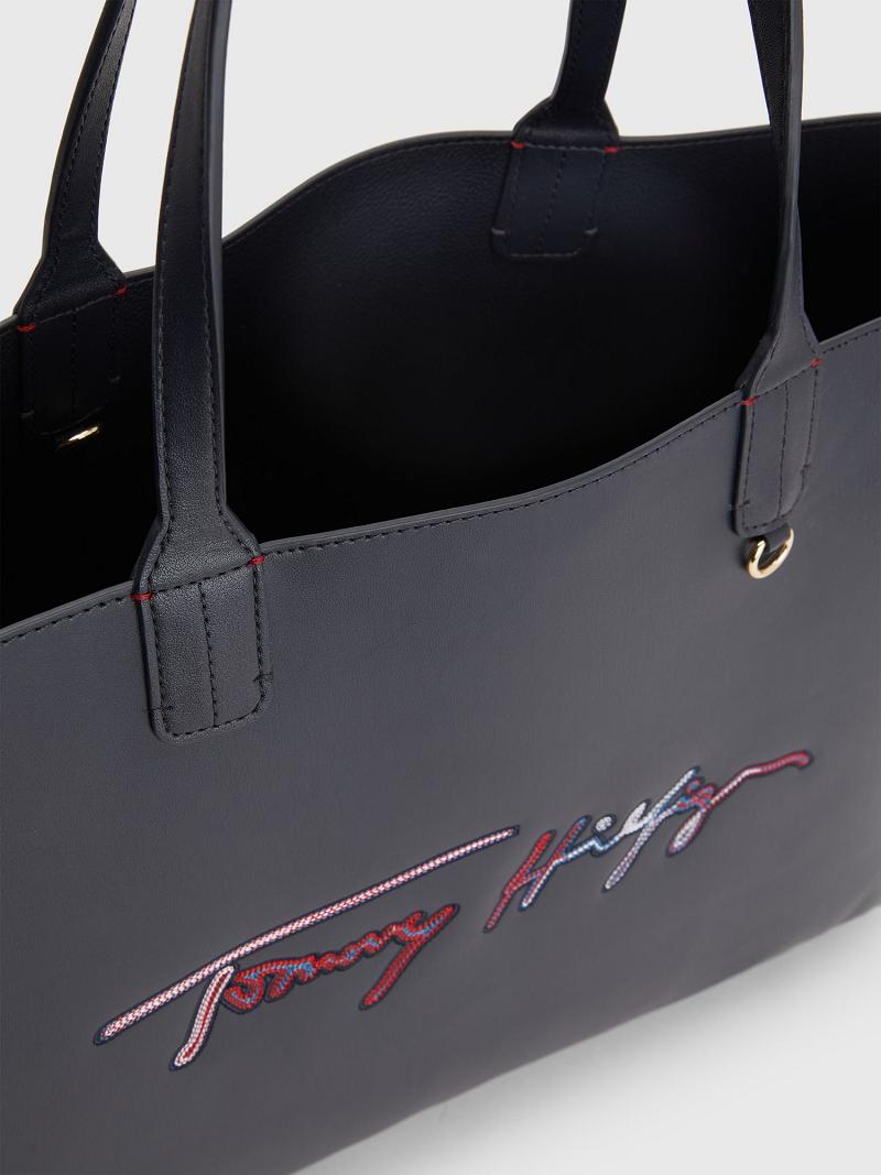 Női Tommy Hilfiger Tommy Signature Tote Táska Fekete | HU 647HAP